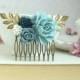 Powder Blue Rose Comb, Light Blue Comb, Unique Flower Comb. Blue and Gold Comb Something Blue, Blue Vintage Inspired Wedding Shades of Blue