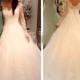 Romance illusion lace long sleeves ball gown wedding dress
