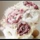 Fabric Brooch Bouquet,  Wedding Bouquet,  Bridal Brooch Bouquet,  Fabric Flower Bouquet,  Vintage Wedding, Mauve, Champagne, Off White
