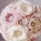 Fabric Flower Wedding Bouquet, Brooch Bouquet,  Fabric Bridal Bouquet, Weddings, Vintage Wedding, Pink, Tan, Champagne, Off White, Ivory