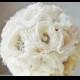 Bridal Brooch Bouquet,  Wedding Bouquet,  Fabric Flower Bouquet,  Handmade Bridal Bouquet, Vintage Wedding, Off White