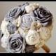 Fabric Bouquet, Fabric Wedding Bouquet, Weddings, Vintage Bridal Bouquet,,  Wedding Bouquet,  Gray Roses