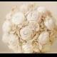 Fabric Bridal Bouquet, Cotton Flower Bouquet, Rosette,  Vintage Wedding,  Lace and Pearls