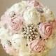 Brooch Wedding Bouquet, Vintage Bridal Bouquet, Fabric Flower Bouquet,  Wedding Bouquet,  Pink Flowers