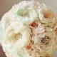 Fabric Flower Bouquet,  Brooch Bouquet,  Vintage Wedding,  Handmade Fabric Bouquet,  Wedding Bouquet, Mint, Coral and Ivory