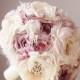 Fabric Flower Bouquet, Brooch Bouquet, Wedding, Fabric Bridal Bouquet, Vintage Wedding, Dusty Mauve, Off White/Ivory