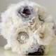 Fabric Wedding Bouquet, Wedding, Brooch Bouquet, Handmade Bridal Bouquet,  Vintage Wedding  Bouquet, Gray, Off White