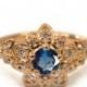Sapphire Art Deco Petal Engagement Ring - 14K Rose Gold and Sapphire engagement ring, leaf ring, flower ring, vintage ring, diana, 2B