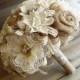 Ready to Ship ~~~ Rustic Lace Bridal Bouquet Large, Sola Flowers, Lace Flowers, Burlap Roses, Lace, Rhinestones & Pearls