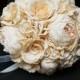 JennysFlowerShop 12'' Roses Hydrangeas Peonies Silk Wedding Bride Bouquet Artificial Flowers Cream/ Ivory(12''w)