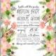Romantic pink peony bouquet bride wedding invitation template design. Winter Christmas wreath of pink flowers and pine and fir branches