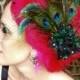 The Azucena - Black Peacock Rose Fascinator Brooch and Removable Birdcage Veil Set - by Moonshine Baby