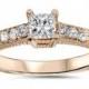 1/2CT Princess Cut Diamond Engagement Ring Vintage Antique Hand Engraved Milgrian Style 14K Rose Gold Size 4-9