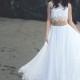 Crop Top Two Piece Bohemian Wedding Dress with Silk Chiffon Skirt with Eyelash Lace Hem - Dharma Dress