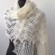 Cream lace shawl, hand knitted lace stole,off white wedding  shawl
