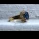 Vintage 18K Yellow Gold Diamond Halo and Sapphire Engagement Ring.