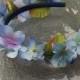 Blue Hydrangea Crown, Blue Flower Crown with Green Leaves, Flowergirl Headpiece, Floral Headband, Spring Wedding, Blue Bridal Garland C17