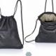 Black leather backpack - multi leather bag SALE sack pack - laptop backpack - mens handbag - leather drawstring backpack - leather rucksack