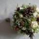Winter woodland wedding bridal bouquet with  pine cone and dried fllowers ,alternative bridal winter bouquet ,rustic , country wedding