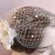 Bridal birdcage veil with flowers, bridal headpiece,  wedding bird cage veil with pearls,  wedding hair accessory Style 810