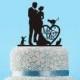 Wedding Cake Topper,Silhouette Cake Topper Wedding,Custom Bride and Groom Cake Topper,Rustic Wedding Mr and Mrs Cake Topper With Dogs