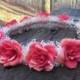 pink rose flower crown, pink flower crown, rustic wedding, boho wedding, pink flowercrown, pink wedding, babies breath crown, headband