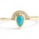 Turquoise Engagement Ring with Half Diamond Halo - Turquoise & Diamond Engagement Ring - Gold Turquoise Ring