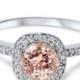 Morganite Diamond Ring, Halo Morganite Diamond Engagement Ring 1Ct Morganite & Diamond Cushion Halo Engagement Ring 14K White Gold Size 4-9