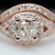 1.09ctw Old Mine Cut Diamond Halo Engagement Ring & Wedding Band Set in 14k Rose Gold - Grade Mounted Twist - Custom Sizing