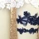 Wedding Garter Set,Navy Beaded Lace Wedding Garter Set, Navy Lace Garter Set, Toss Garter , Wedding Garter Belt/ GT-65