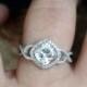 Moissanite & Diamond Cushion Twist Band Halo Engagement Ring 2ct 7.5mm 14k 18k White Yellow Rose Gold-Platinum-Custom-Wedding-Anniversary