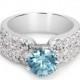 14K White Gold, Diamond Pave & Blue Zircon WOW Ring - 3.53 total carats
