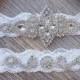SALE - Wedding Garter Set, Rhinestones Garter Set on Ivory or White Lace, Garter Set Rhinestones