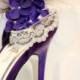 Shoe Clips Ivory & Purple Hydrangeas / Lace. Elegant Wedding, Bridal Shower Gift Idea. Pearls Feathers Tulle Couture, Country Rustic Brides