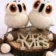 Mini Owl Wedding Cake Topper Snowy Owl Pair in Natural White Felt Birds