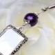Wedding bouquet photo charm w/ Purple or white pearl. Wedding memorial photo charm handmade gift for the bride. Bridal shower gift.