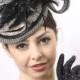 Black gold hat, Elegant black fascinator, Kentucky derby hat, Wedding guest Hat, Couture Ascot headpiece, Black Feather hat, Tea perty hat
