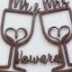 Rustic Wine Cups with Hearts - Mr and Mrs - Personalized Name Wedding Cake Topper - Laser Cut Wood Cake Topper