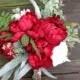 Red Peony Bride Bouquet- Red Peony Whimsical Bouquet- Rustic Bridal Bouquet