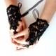 Black Lace fingerless gloves, Black Bridal accessory, Black Beaded Gloves, Beaded Black Gloves