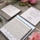 Custom Coral Wedding Invitation, Rustic Lace Wedding Invitation Kit, Simple Wedding Invitation, Pocketfold Wedding Invitation - SAMPLE
