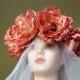 peony wedding wreath, Floral Headband,  Bridal Crown, Flower Crown, Rustic Headband, Floral Head Wreath, Hair Accessories, Handmade Fashion