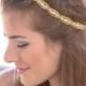 Gold Crystal Rhinestone Ribbon Tie Bohemain Bridal Headpiece in Gold, Rhinestone Wedding gown sash or Rhinetone Headpiece Crystal  Headband