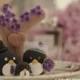 penguins  with sakura tree and butterflies Wedding Cake Topper (K449)