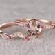2pcs Morganite Bridal Ring Set,Engagement ring Rose gold,Diamond Ruby wedding band,14k,6x8mm Oval Cut,Gemstone Promise Ring,Art Deco,Curved