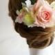 Bridal Hair Accessory, pink roses wild flowers, Bridal Hair comb hairpiece flower, Bridesmaid, Rustic Vintage outdoor wedding woodland