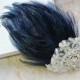 Wedding Hair Clip Navy Blue Fascinator Vintage Style Fascinator Feather Hair Clip Feather Headpiece Blue Hair Piece 1920s Headpiece-STELLA