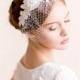 Lace Hair Piece with Small Birdcage Veil - Bridal Lace Hair Piece - Bridal Birdcage Veil with Lace - Pearl, Lace, Ivory