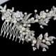 Wedding Headpiece Silver Leaves Comb Pearl Crystal Rhinestone Bridal Head Piece Large Wedding Comb Art Deco side comb Hair Accessories MIER