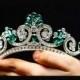 Unique handmade wedding tiara, princess tiara , bridal tiara, crystal tiara hand made for order inlaid with green teardrop SWAROVSKI Crystal